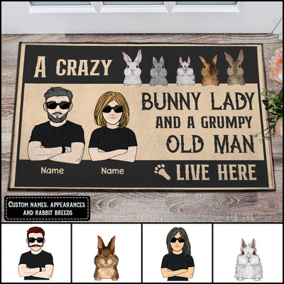 89Customized A crazy bunny lady and a grumpy old man live here Personalized Doormat