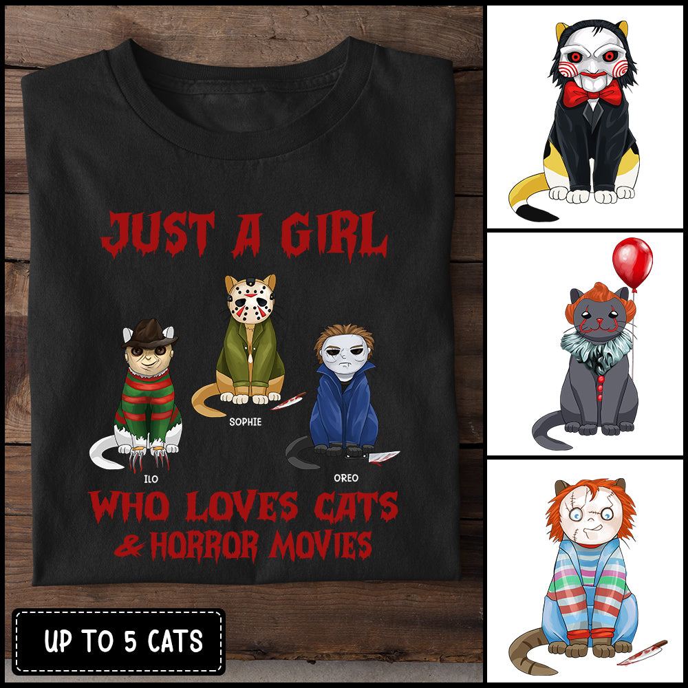 89Customized Just a girl who loves cats and horror movies Personalized Shirt