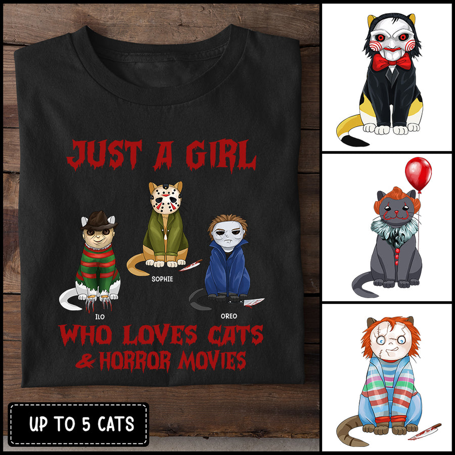 89Customized Just a girl who loves cats and horror movies Personalized Shirt