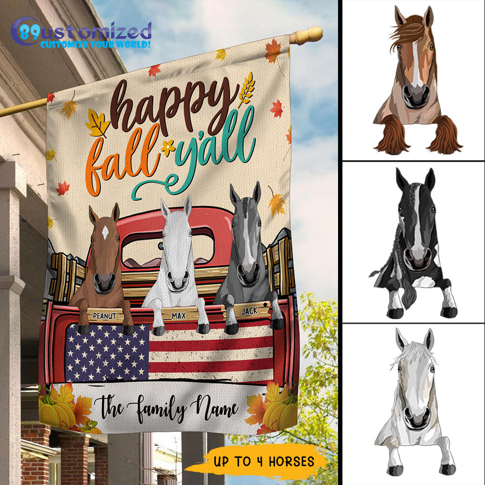89Customized Happy Fall Y'all Horses Personalized Garden Flag
