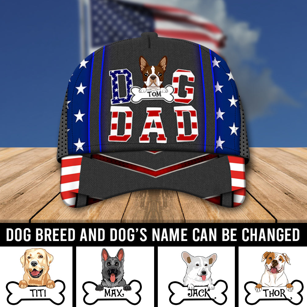 89Customized Dog dad American flag personalized classic cap