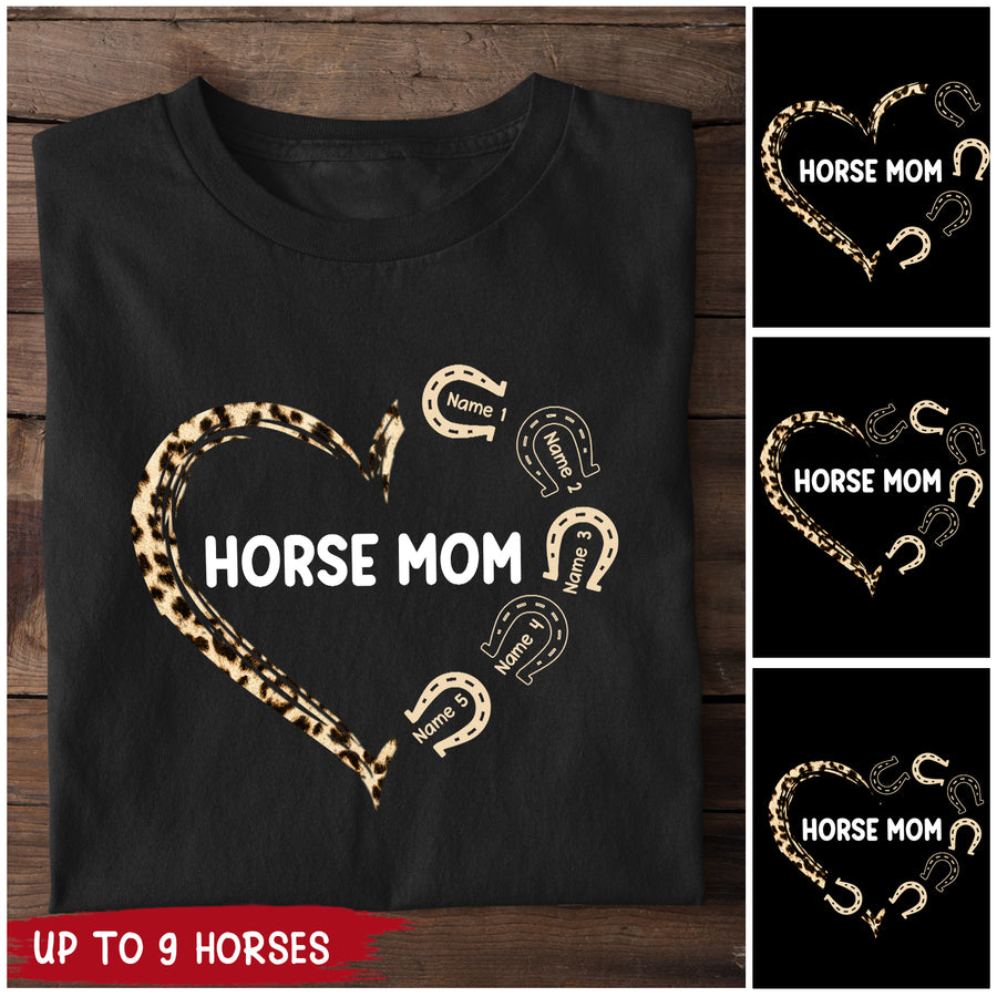 89Customized Horse mom Leopard heart personalized shirt