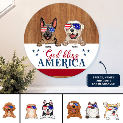 89Customized God Bless America Cats And Dogs Personalized Wood Sign