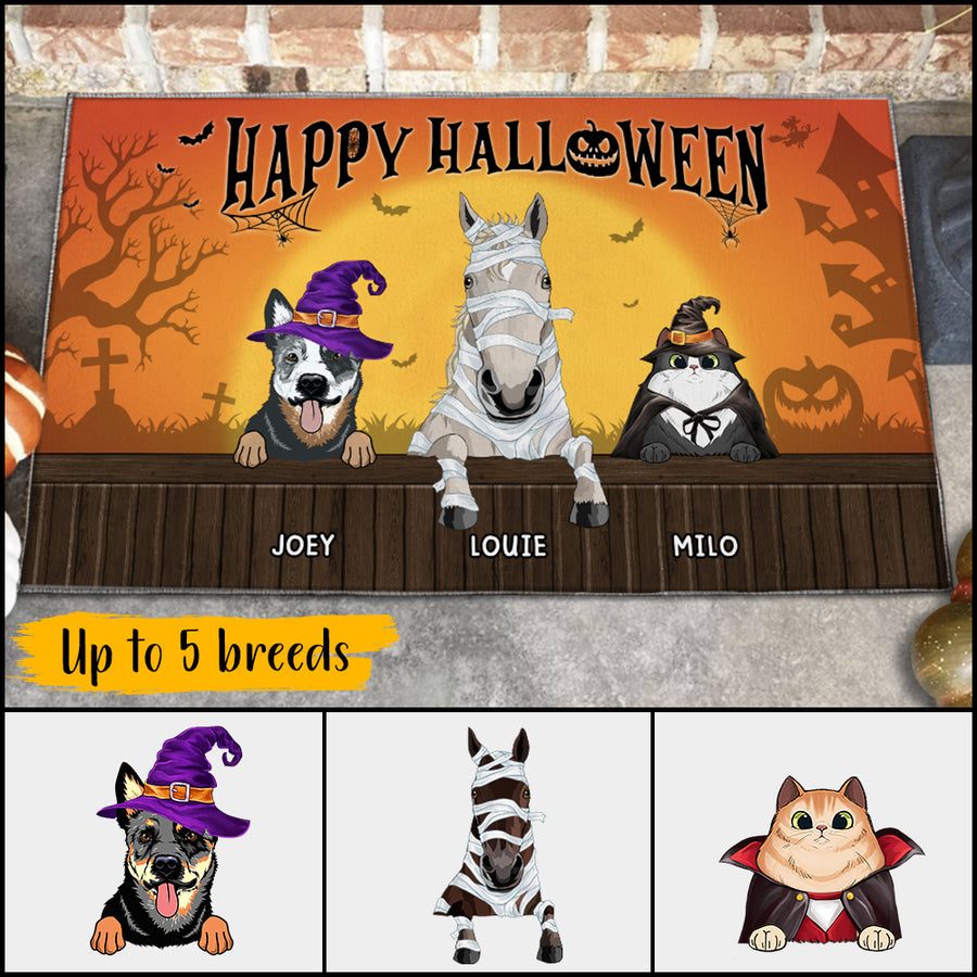 89Customized Happy Halloween Cats/Dogs/Horses Welcome Personalized Doormat