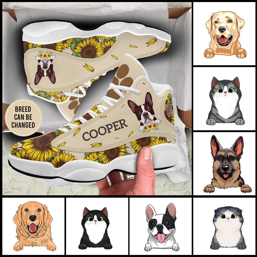 89Customized Sunflower Pattern Dog and Cat Customized White Air JD13 Shoes