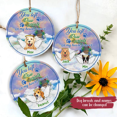 89Customized You left paw prints on my heart forever Angel Dog Dog Memorial Ornament