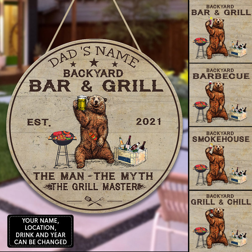 89Customized Back yard bar and grill the man the myth the grill master personalized wood sign