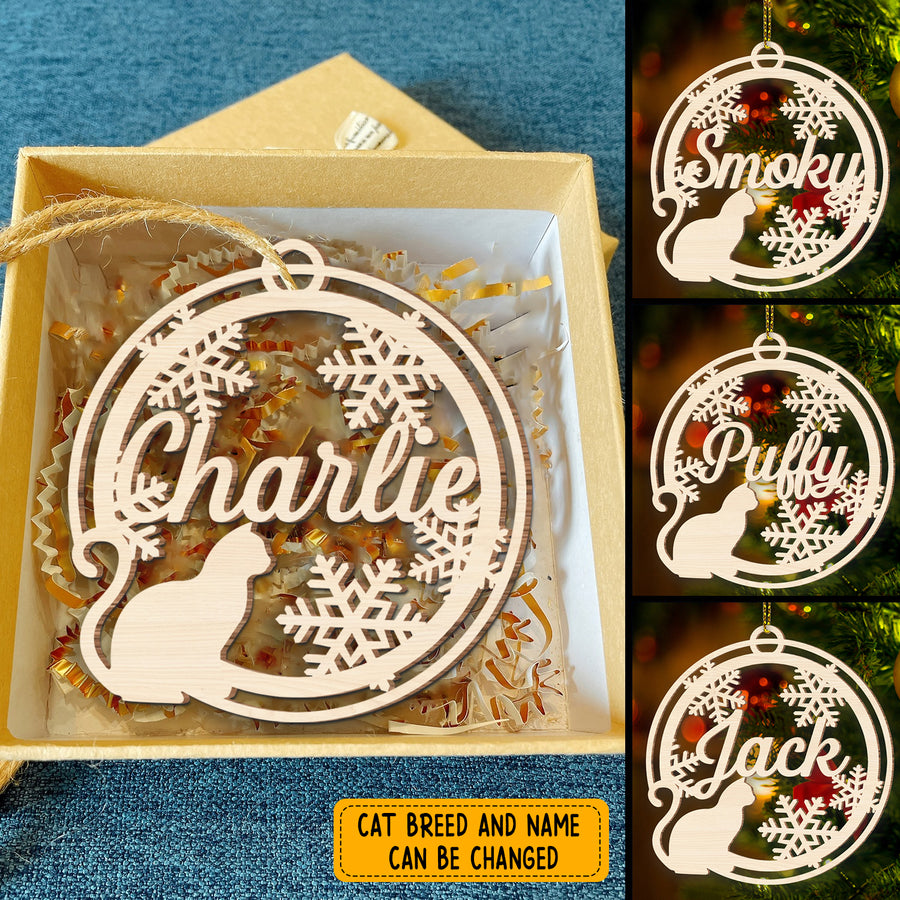 Snowflake And My Cat Personalized Wooden Ornament