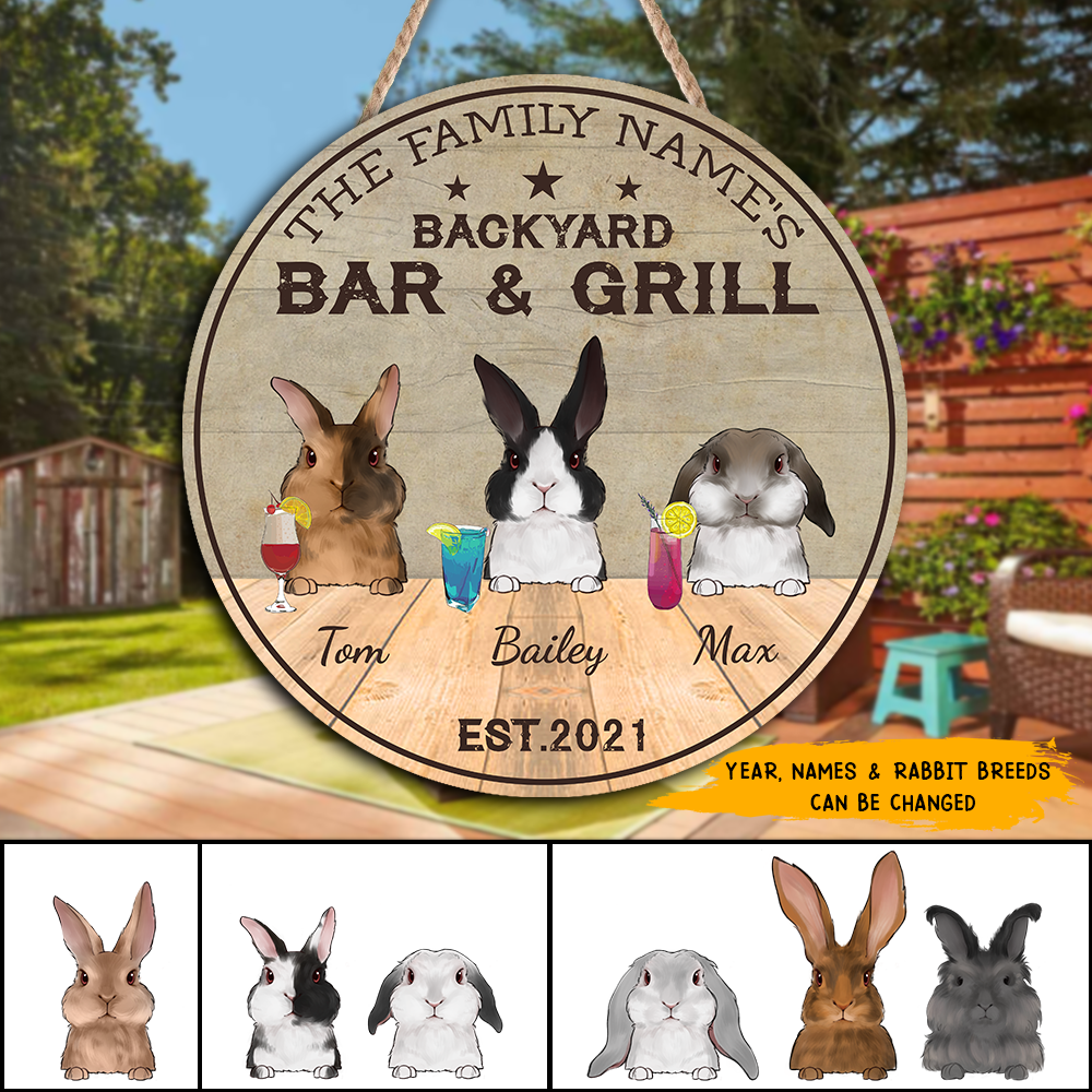 89Customized Backyard Bar & Grill Rabbit Lovers Personalized Wood Sign
