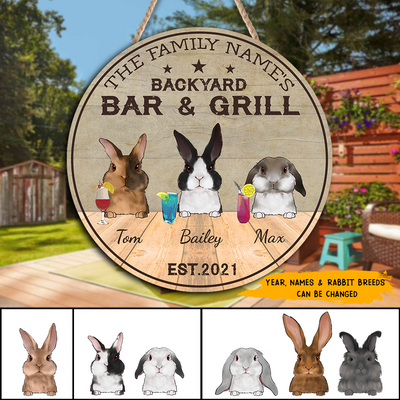 89Customized Backyard Bar & Grill Rabbit Lovers Personalized Wood Sign