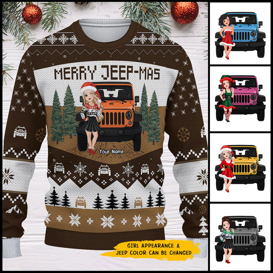 89Customized Merry Jeep-mas Jeep Girl Customized Sweater