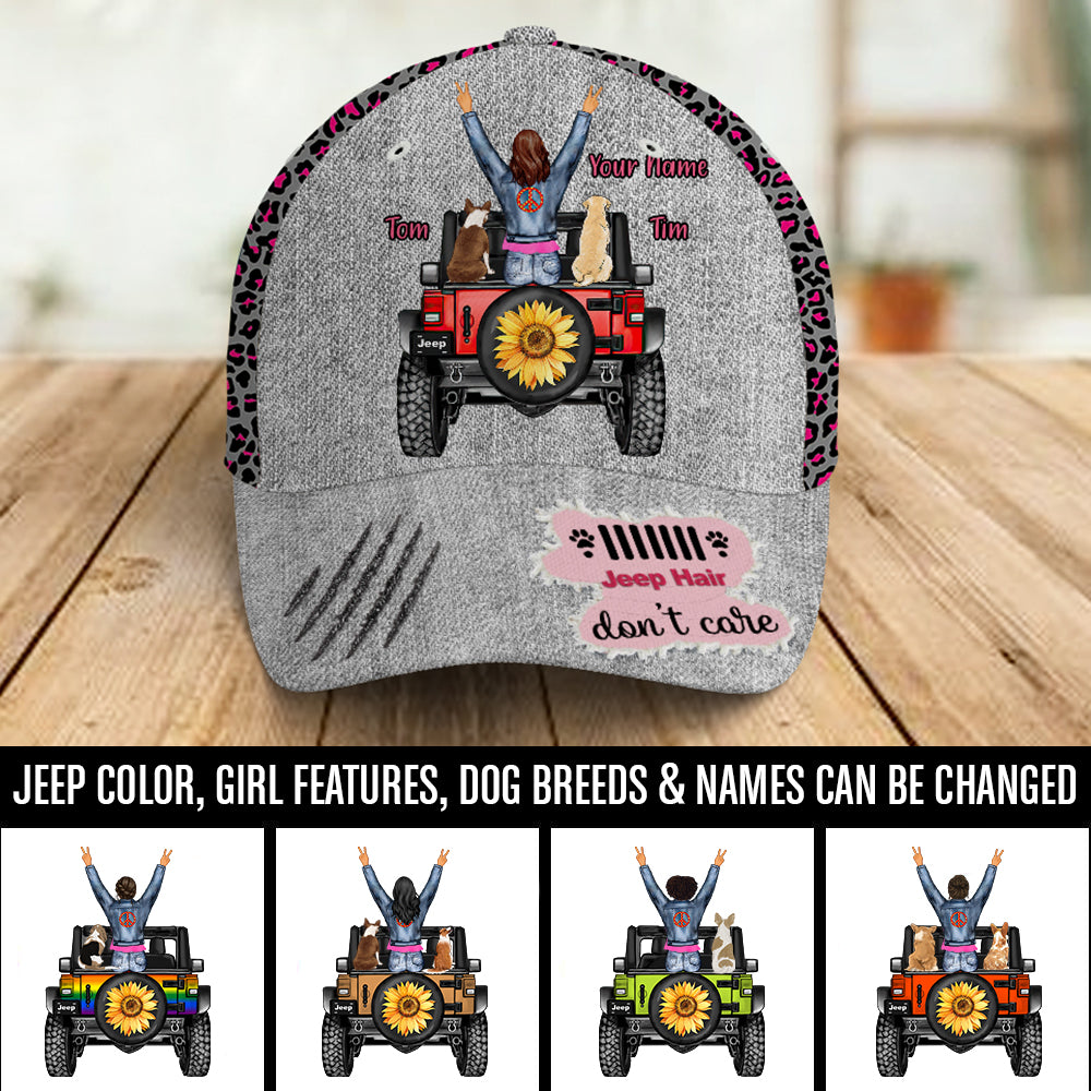 89Customized Personalized Cap Jeep Hair Don't Care Girl Dog Back