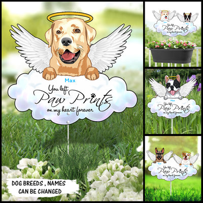 89Customized You left paw prints on my heart forever Angel Dog Dog Memorial Metal Garden Art