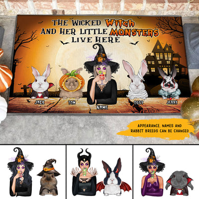 89Customized A wicked witch and her little monsters live here Rabbit Lovers Personalized Doormat