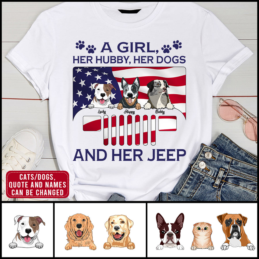 89Customized A Girl Her Hubby Her Dogs And Her Jeep Personalized Shirt