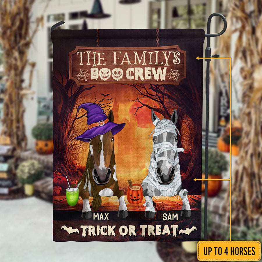 89Customized Trick Or Treat Family Boo Crew Spooky Horses Personalized Garden Flag