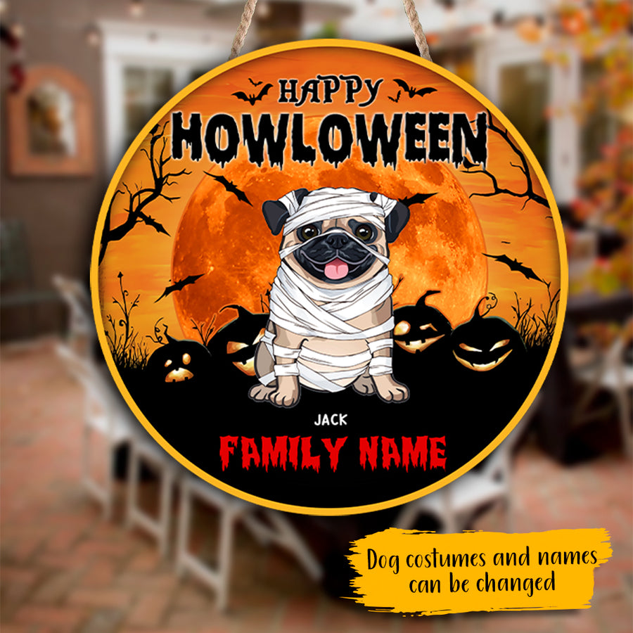 89Customized Pugs Happy Howloween Lick Or Treat Personalized Wood Sign