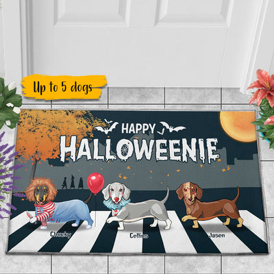 89Customized Happy Halloweenie Dachshund Personalized Doormat