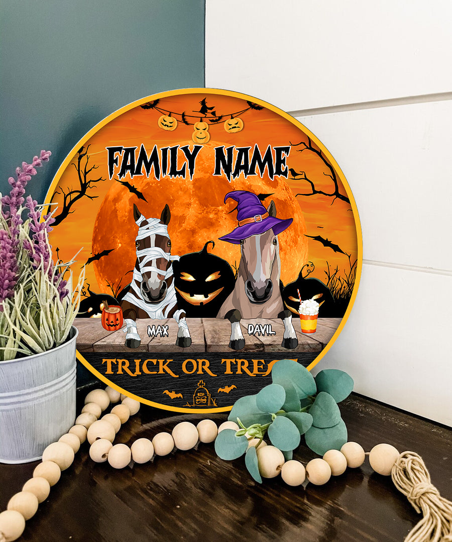 89Customized Trick Or Treat Horses Welcome Halloween Personalized Wood Sign
