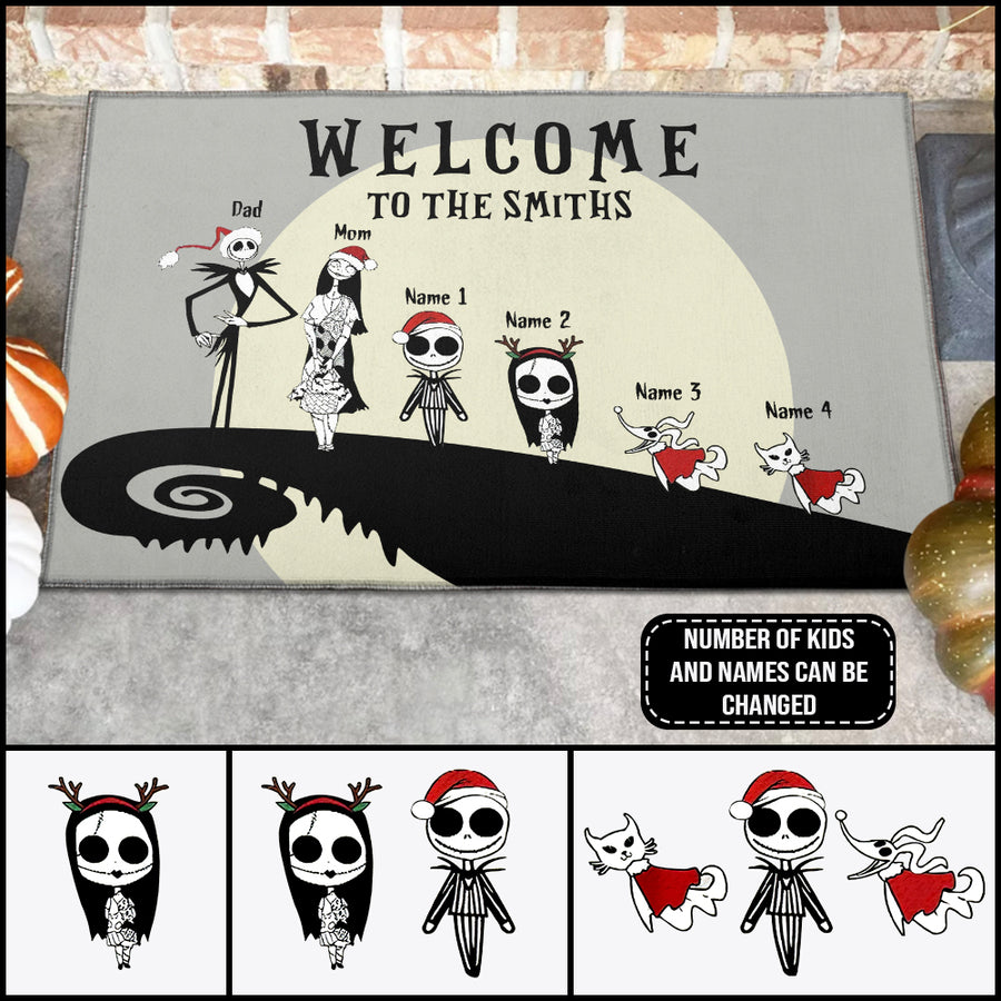 89Customized Welcome to the nightmare family halloween and christmas personalized doormat