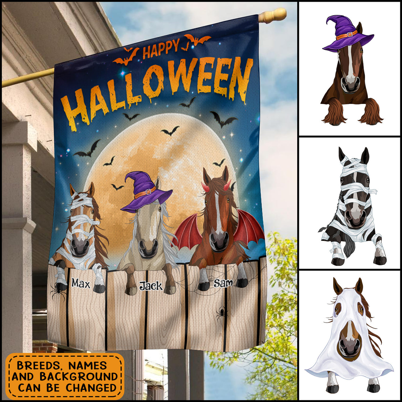 89Customized Happy Halloween Horses Personalized Garden Flag