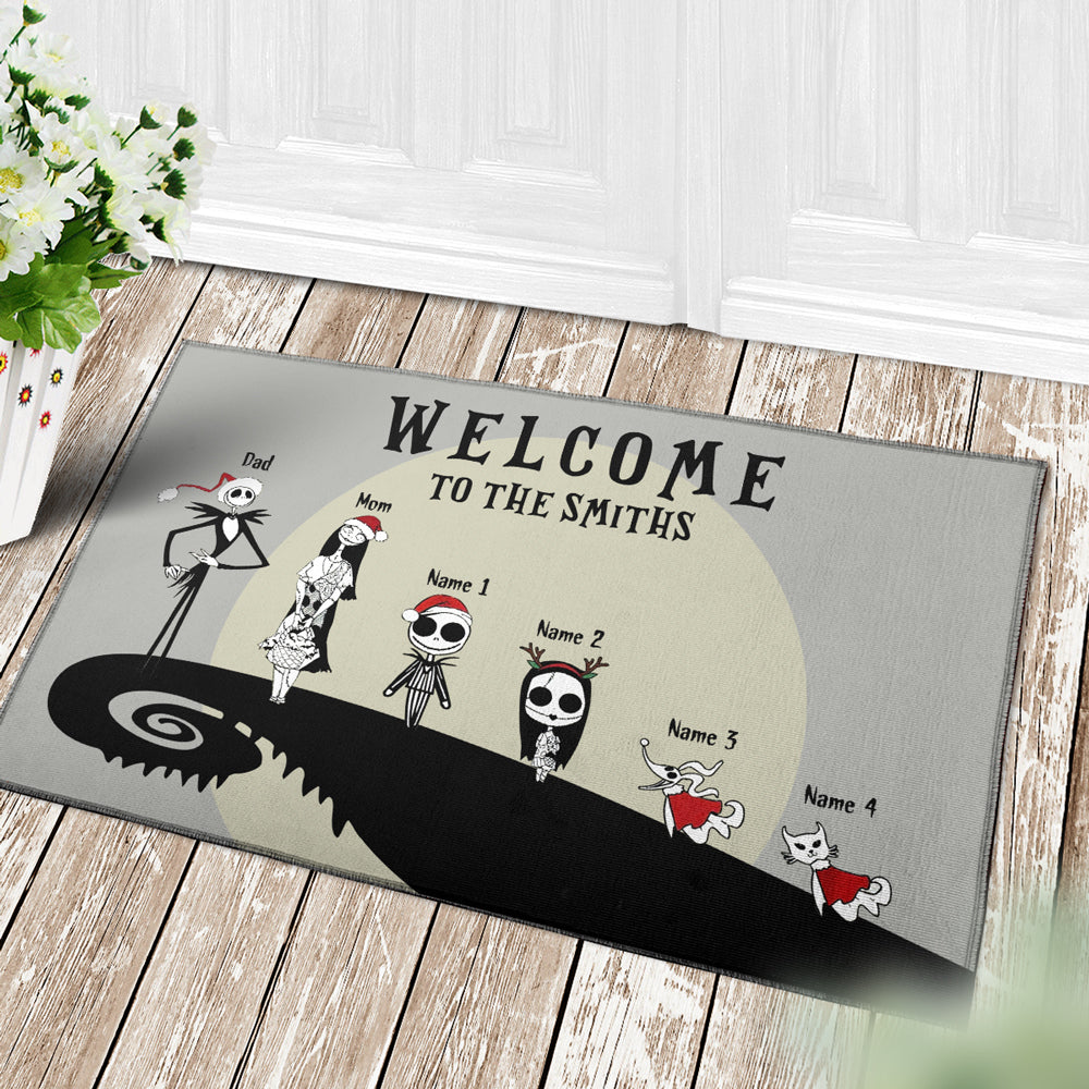 89Customized Welcome to the nightmare family halloween and christmas personalized doormat