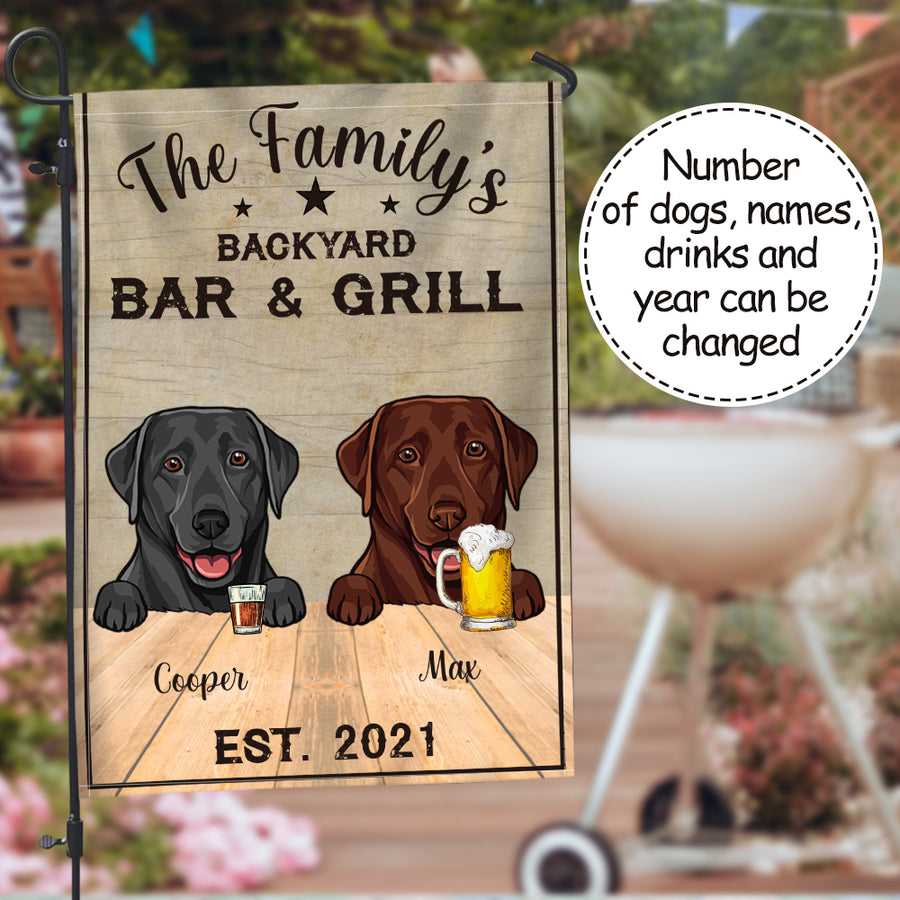 89CUSTOMIZED DOG BACKYARD BAR & GRILL PERSONALIZED FLAG