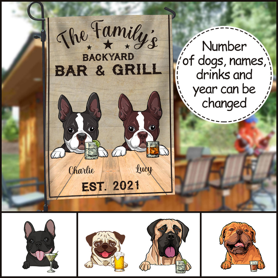 89CUSTOMIZED DOG BACKYARD BAR & GRILL PERSONALIZED FLAG