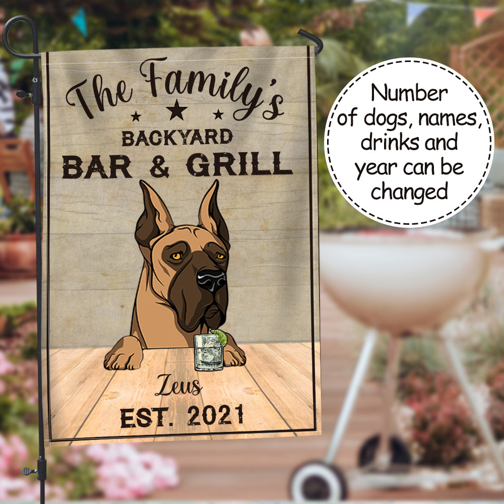89CUSTOMIZED DOG BACKYARD BAR & GRILL PERSONALIZED FLAG
