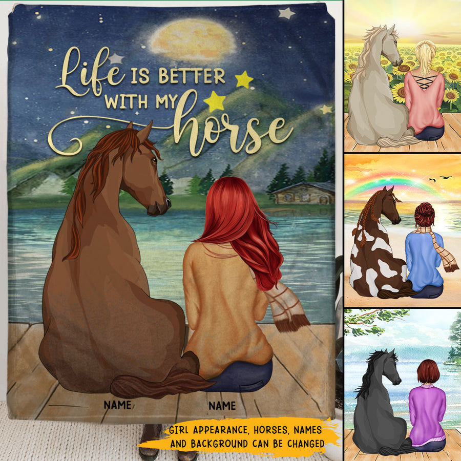 89Customized Life Is Better With My Horses Personalized Fleece Blanket