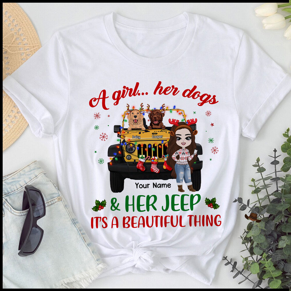89Customized A girl her dogs and her jeep its a beauiful thing Christmas jeep girl and dogs Customized Shirt