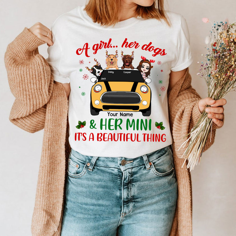 89Customized A Girl...Her Dogs And Her Mini It's A Beautiful Thing Personalized Shirt