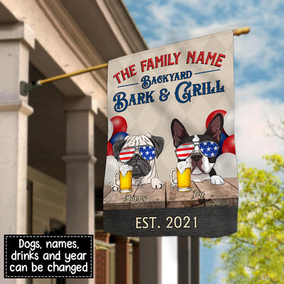 89Customized Backyard Bark & Grill Independence Day BBQ Party Personalized Flag