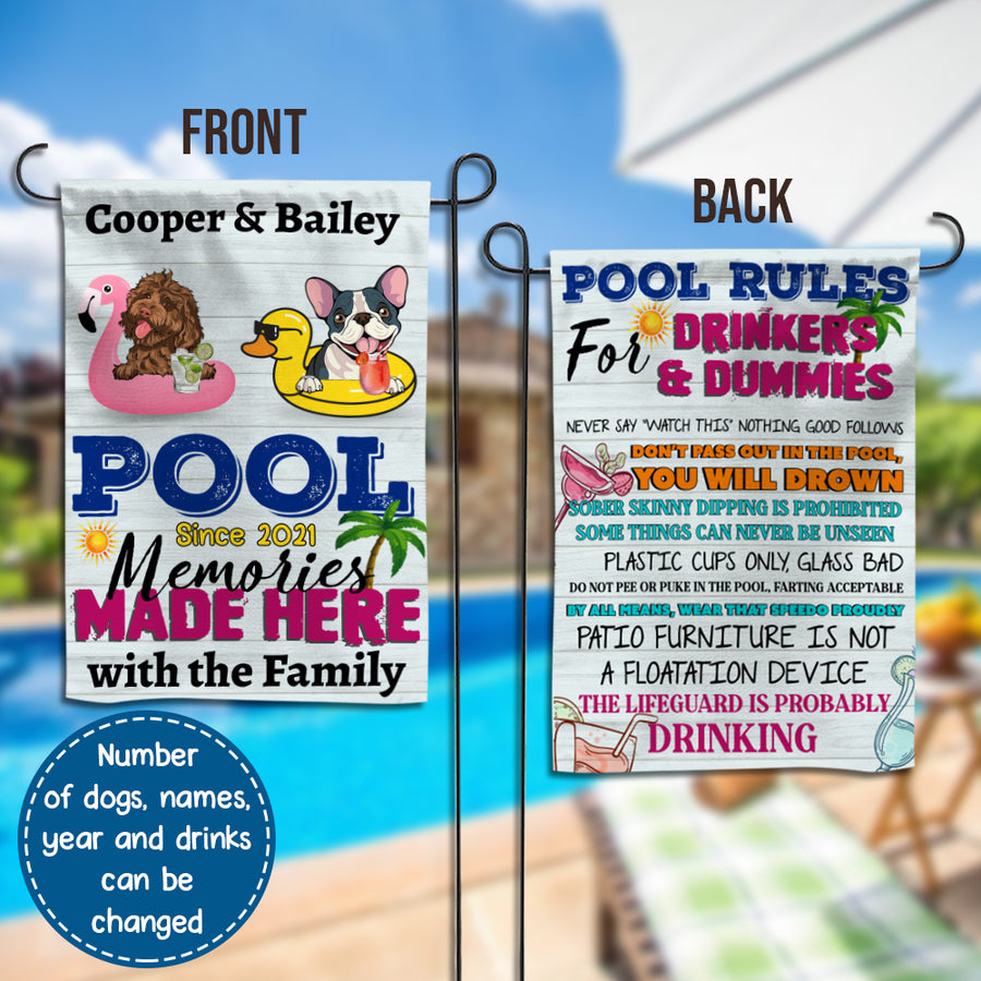 89Customized Dogs Pool Rules for Drinkers & Dummies Funny Personalized 2 Sided Flag