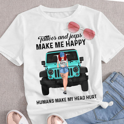 89Customized Tattoos, Dogs And Jeeps Make Me Happy Personalized Shirt