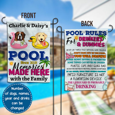 89Customized Dogs Pool Rules for Drinkers & Dummies Funny Personalized 2 Sided Flag