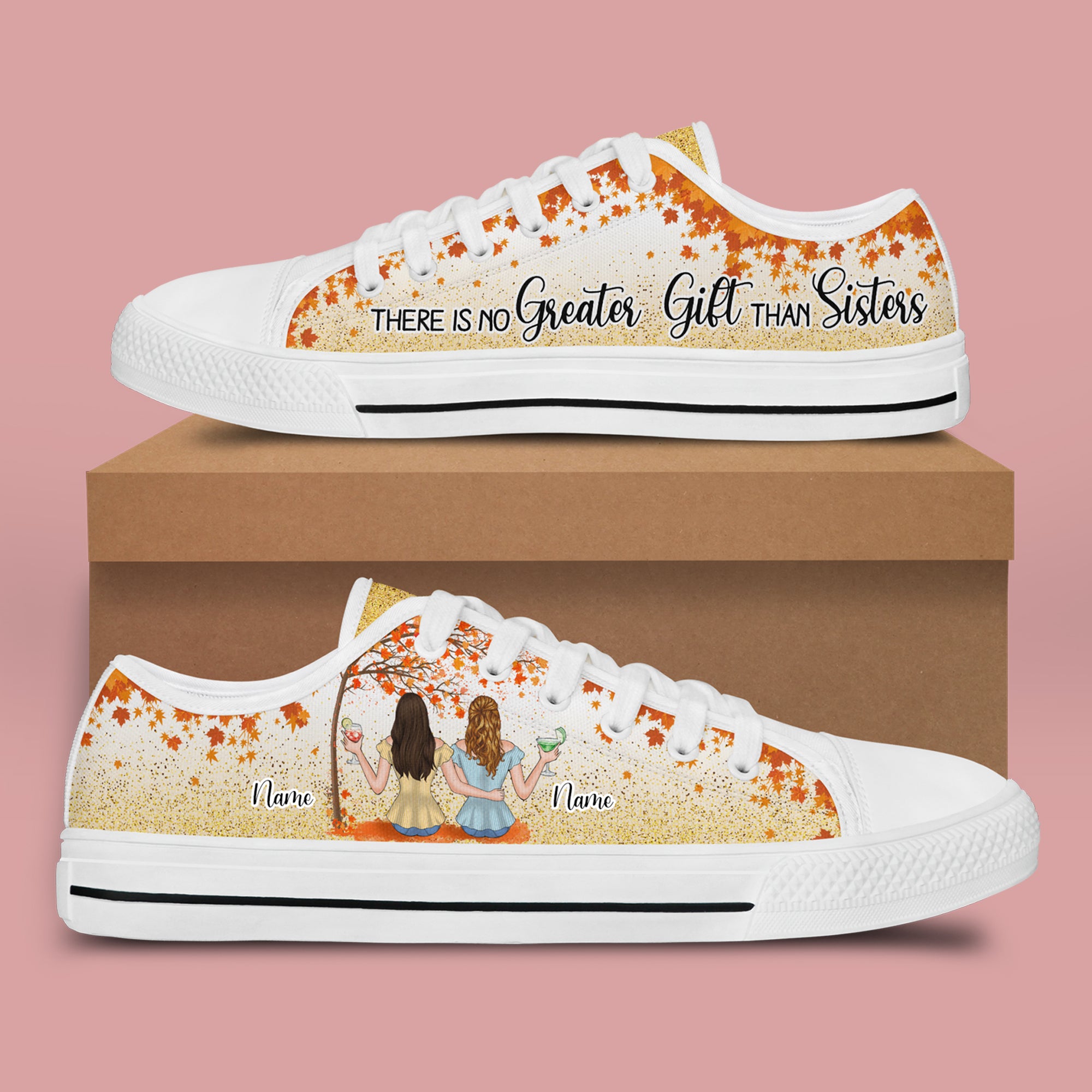 89Customized There is no great gift than sisters Customized White Low Top Shoes