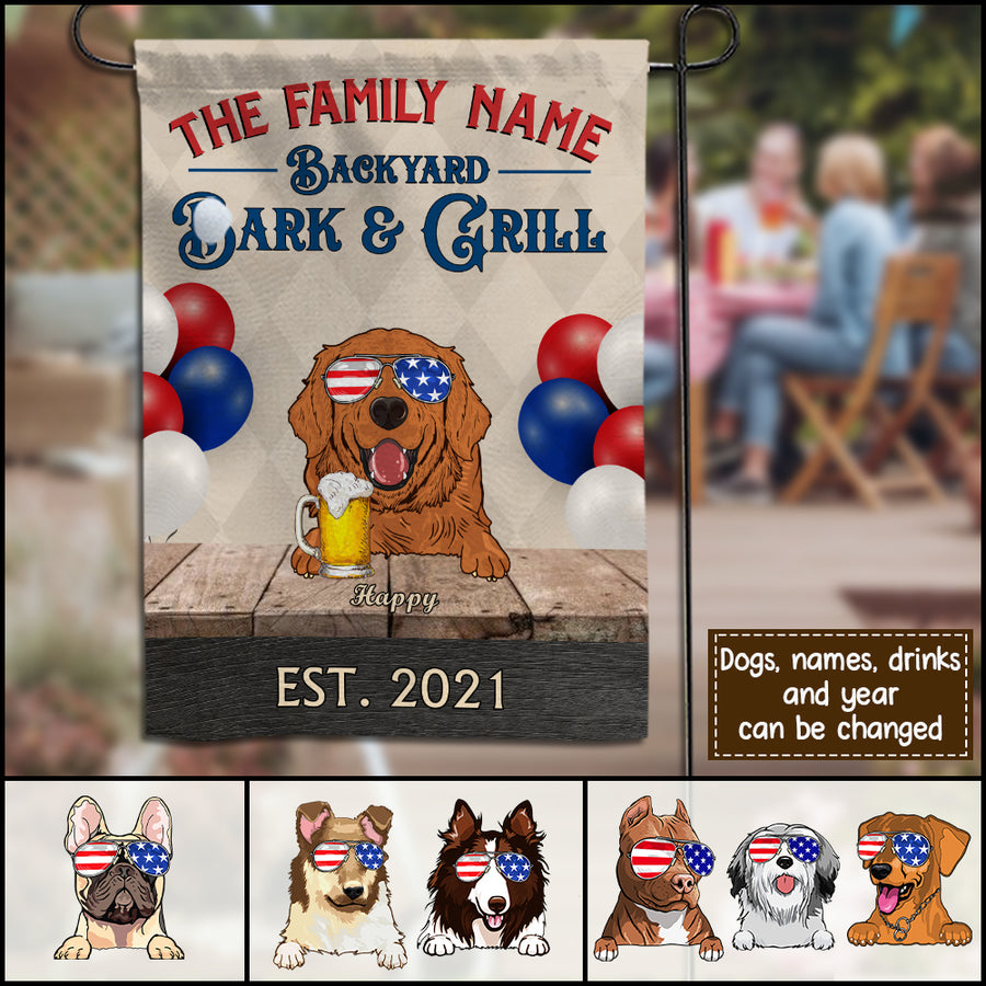 89Customized Backyard Bark & Grill Independence Day BBQ Party Personalized Flag