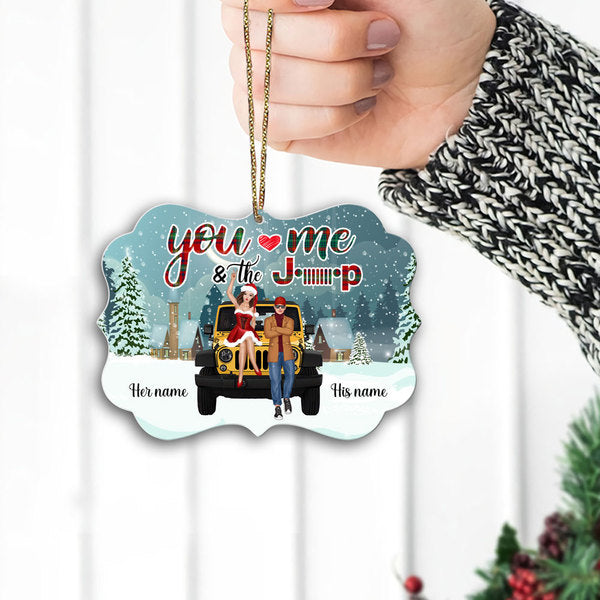 89Customized you me and the jeep Chistmas Jeep couple Customized Ornament