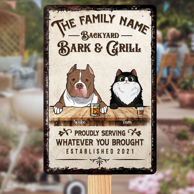 89Customized Deck/Patio/Backyard Bark & Grill Personalized Printed Metal Sign For Dog And Cat Lovers