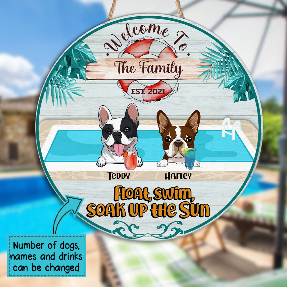 89Customized Welcome To The Family's Pool Personalized Dogs Wood Sign