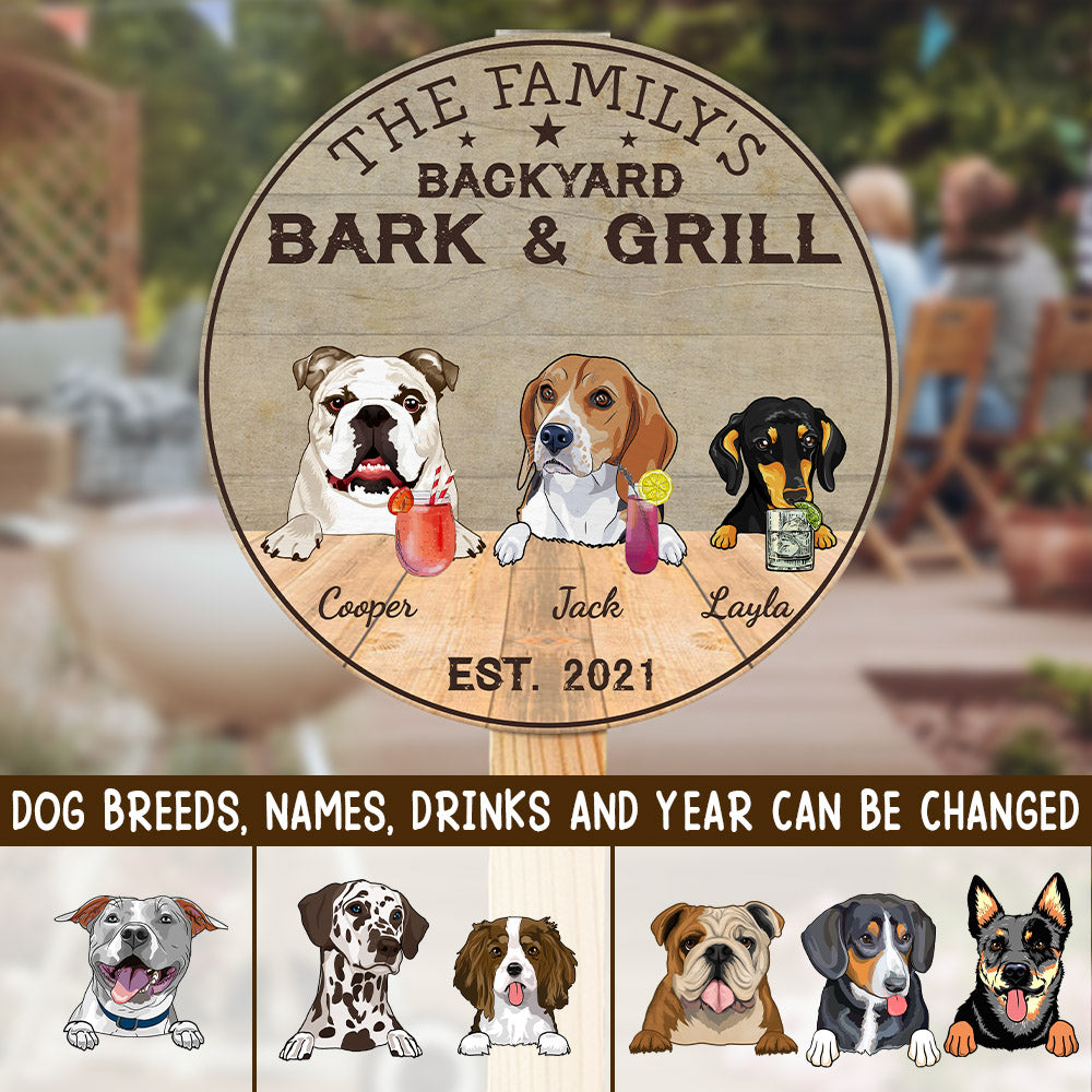89Customized Backyard Bark & Grill Dog Funny Personalized Wood Sign