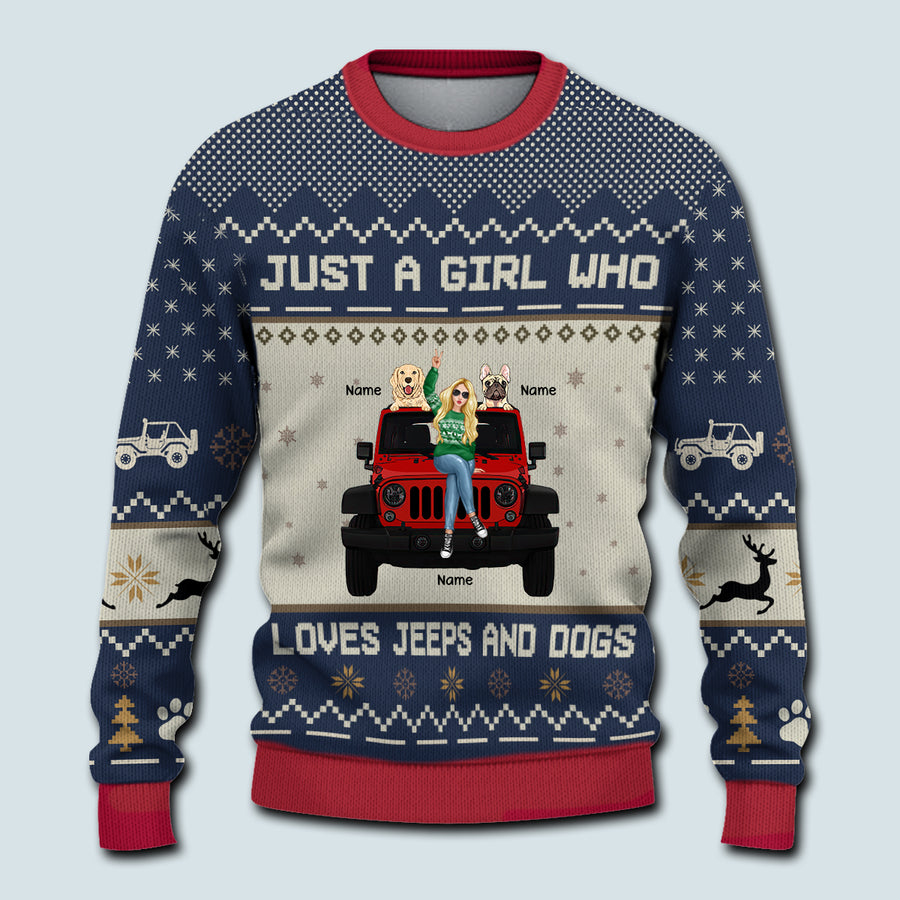 89Customized Just A Girl Who Loves Jeeps And Dogs Personalized Ugly Sweater
