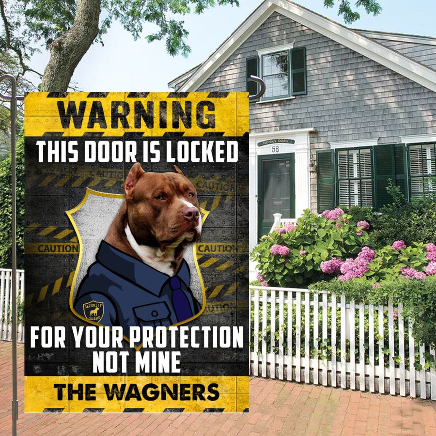 Personalized Warning This Door Is Looked Pitbull Dog Garden Flag inkgo 