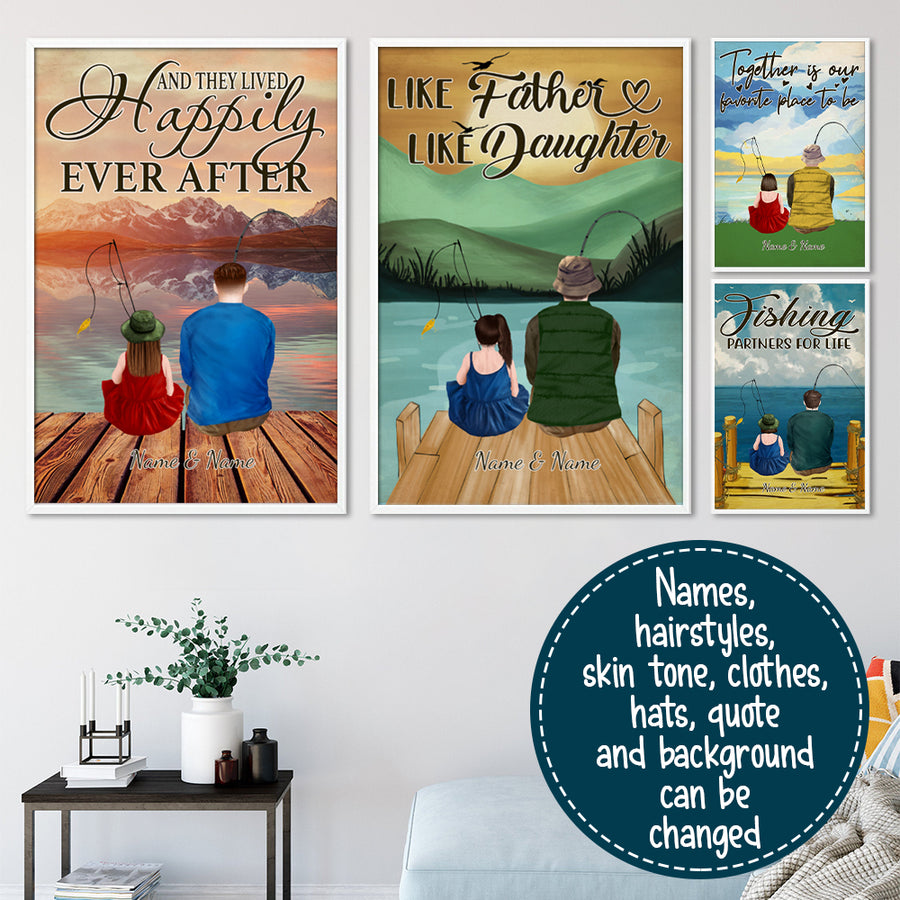 89Customized Dad and daughter fishing personalized poster