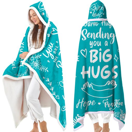 Fastpeace Sending Big Hugs Fleece Wearable Blanket Hoodie, Birthday Gifts for Women - Big Hug Blanket with Inspirational Words, Friendship for Mom Bestie Friend Sister Wife Female